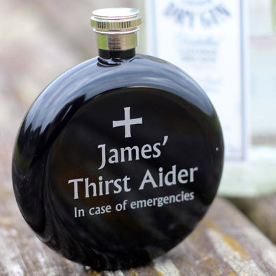 Personalised black round Hip flask